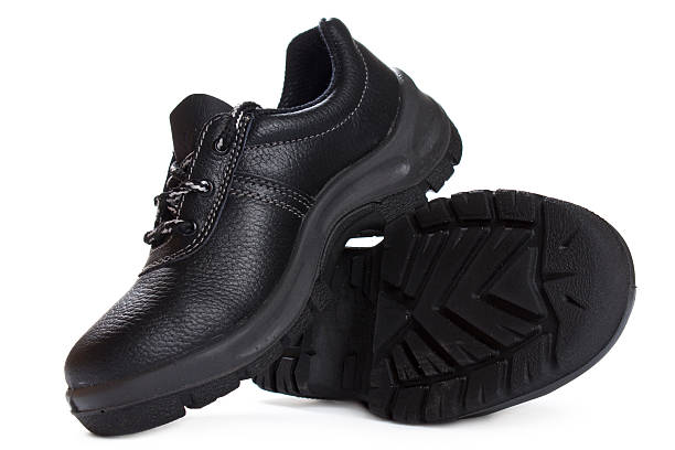 Black work boots isolated on white background Safety Shoes